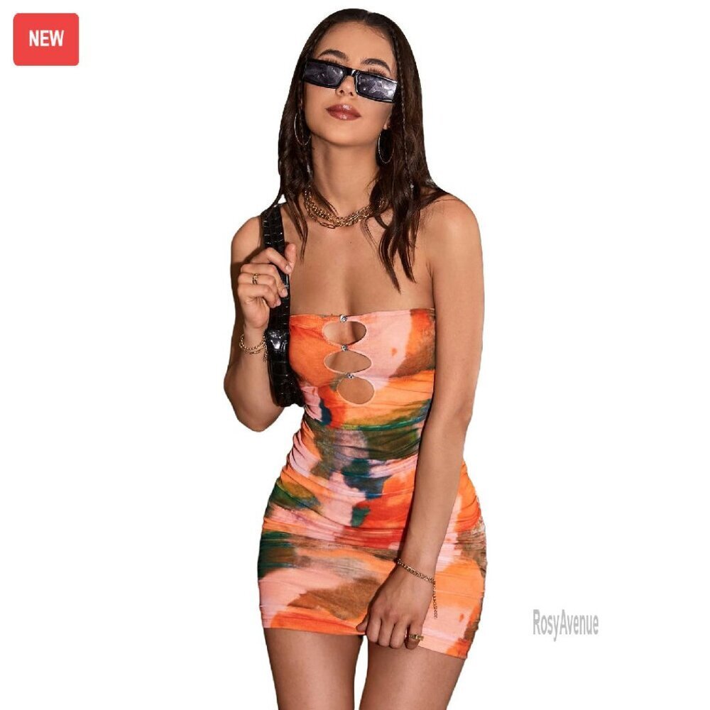 Strapless Cutout Bodycon Mini Dress for Night Out Party Club